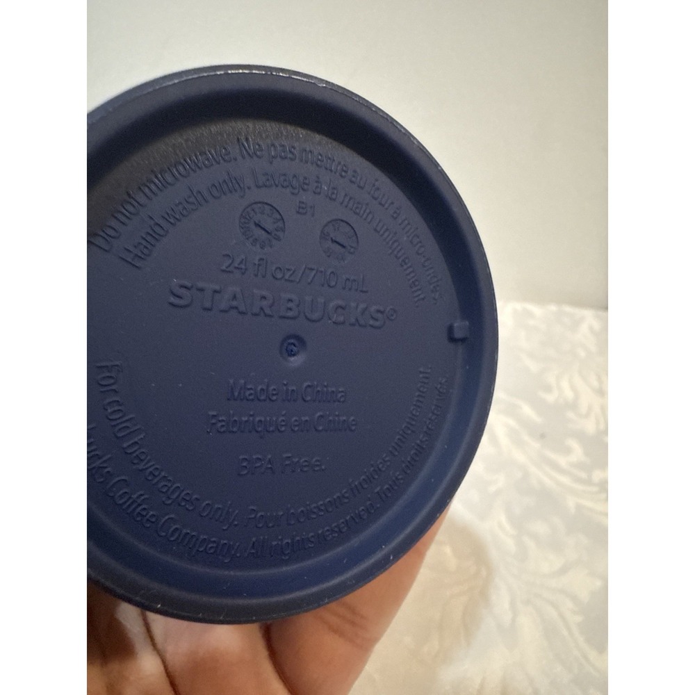 Starbucks 24 oz Plastic Tumbler CUP. Navy Blue with "S" and Stars embossed on it - Picture 3 of 6